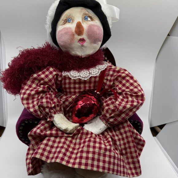 Hand Made Paper Mache Snow Girl Hand Made Shoes Face and Hands Red Dress - Picture 1 of 7